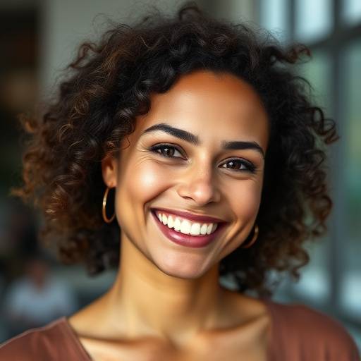 Portret van een vrolijke vrouw met krullen